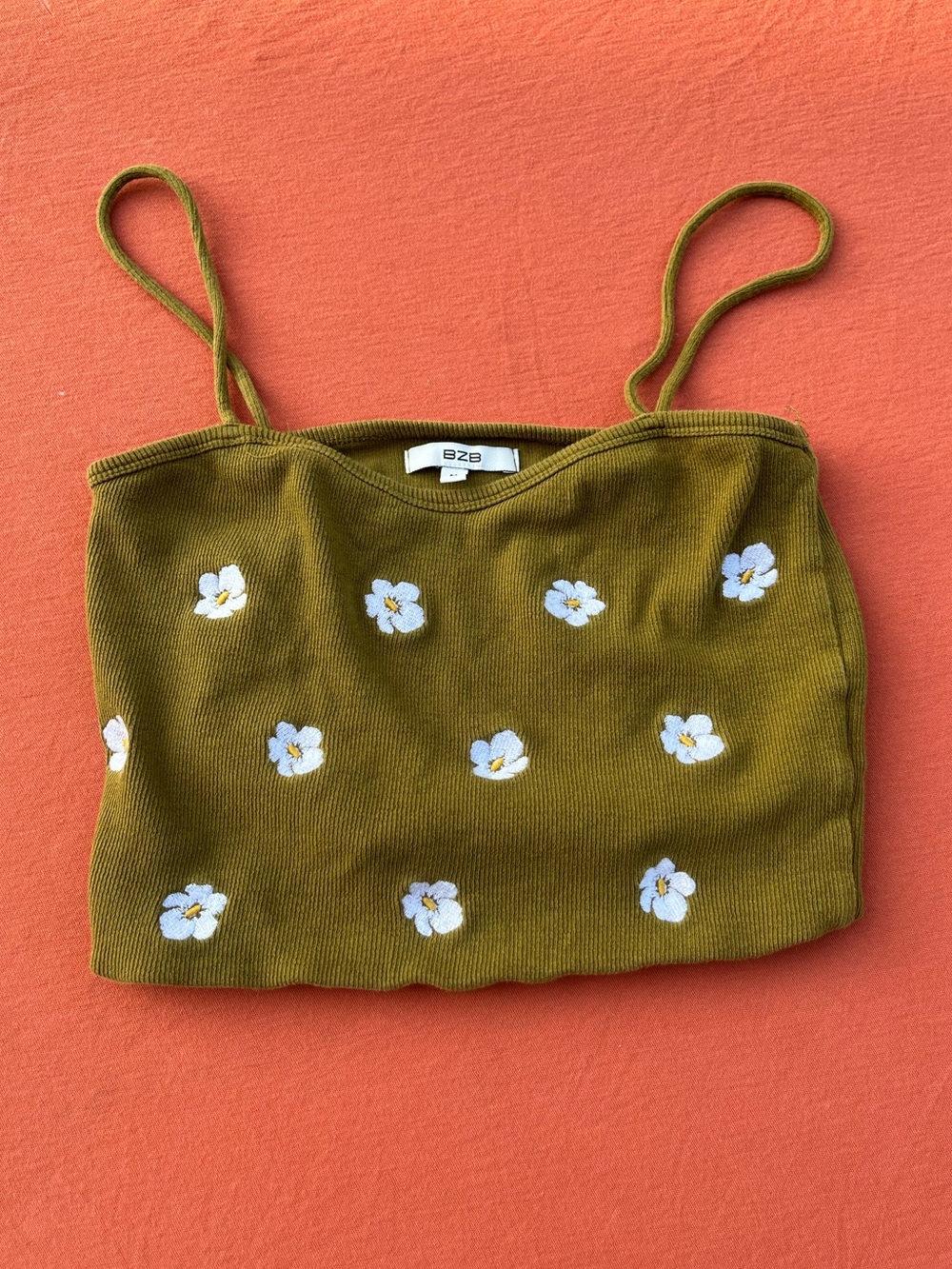 Bershka Olive Green Floral Embroidered Cami